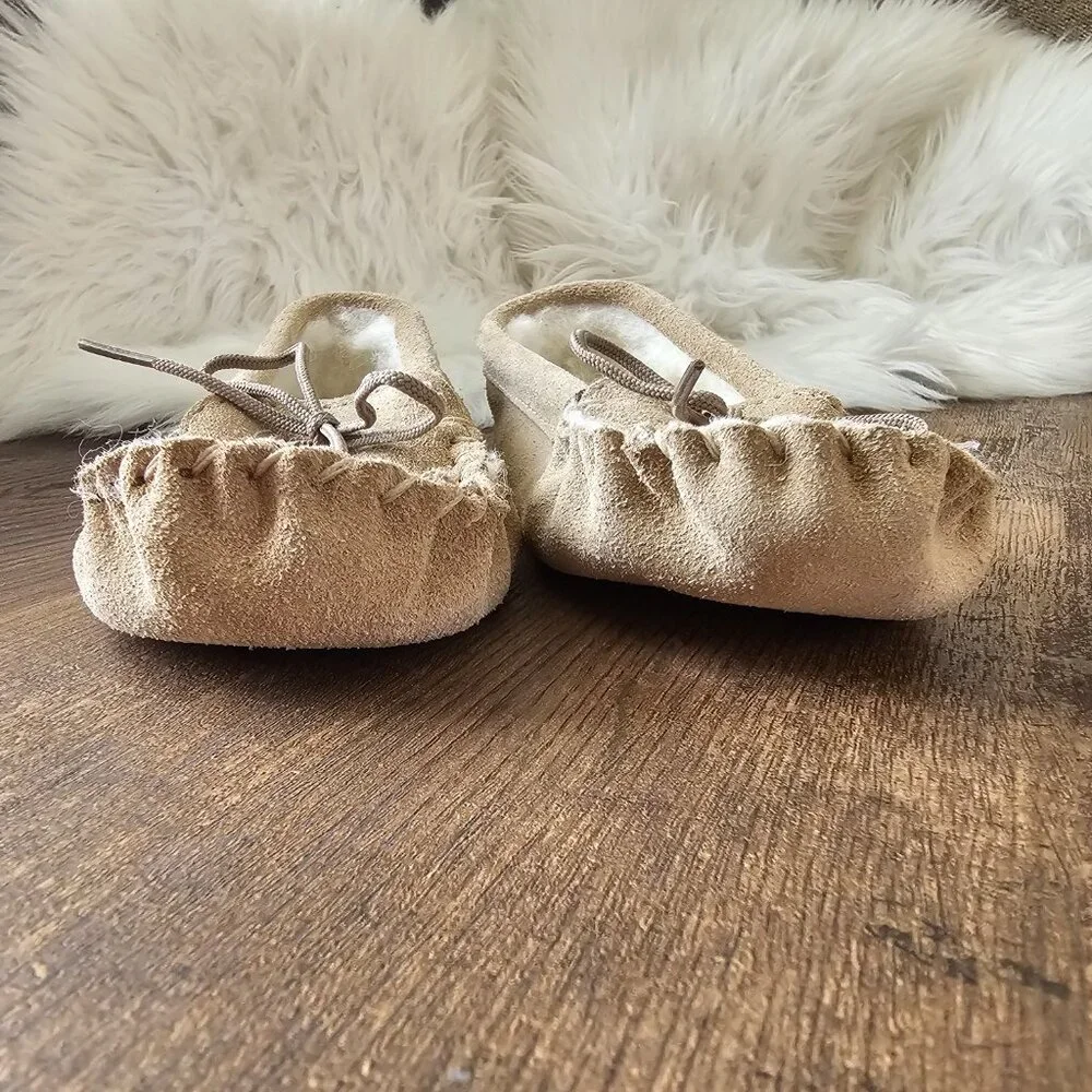 Kids Sheepskin Moccasin Soft Suede Sole Slippers 7.5”/12.5